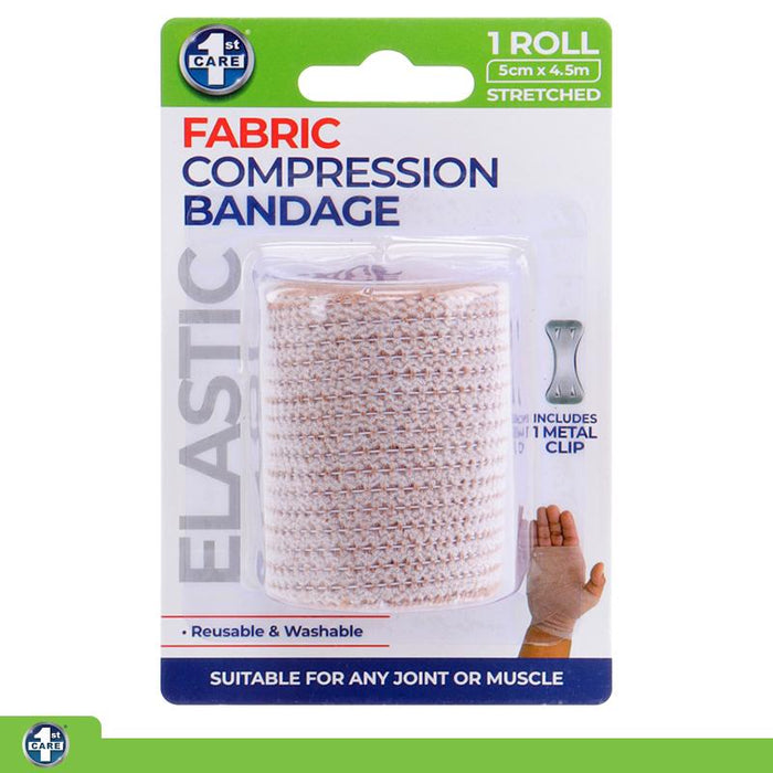 Compression Elastic Bandage Roll Includes 1 Clip 5cm x 1.5m Unstretched - Stretches Up To 4.5m* - Fabric
