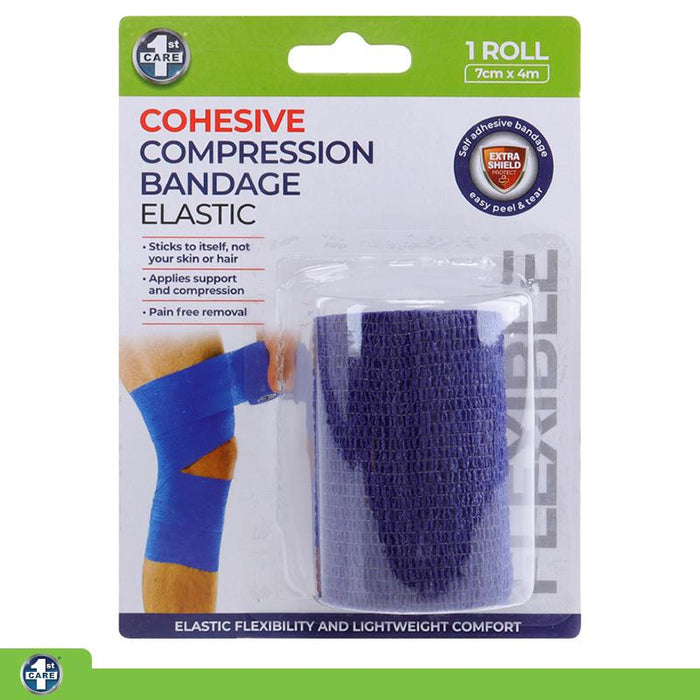 Cohesive Self-Adherent Elastic Compression Bandage 7cm x 4m - Blue