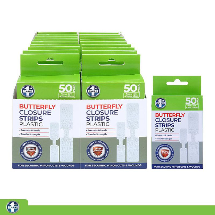 Bandage Butterfly Wound Closure Strips 50pk - Includes 25pcs 4.7cm x 1cm & 25pcs 7cm x 1.3cm - PE