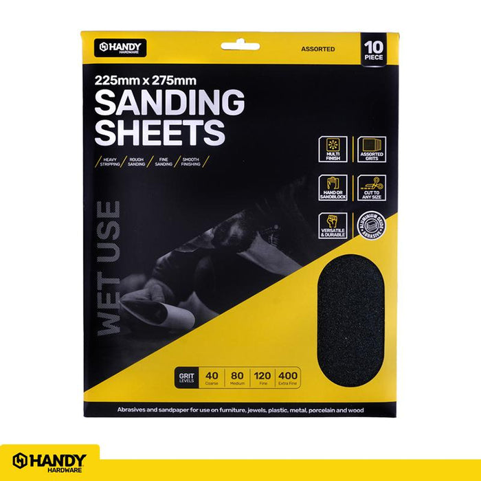 1pack Sandpaper Assorted Pack (For Wet Use Only) 225mm x 275mm 10pcs (Includes Extra Fine, Fine, Medium and Course Paper)