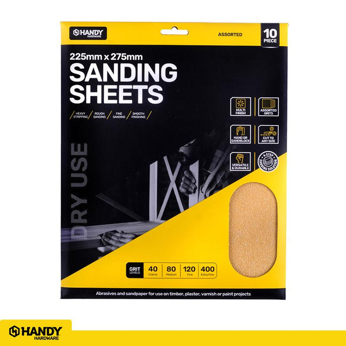 1pack Sandpaper Assorted Pack (For Dry Use Only) 225mm x 275mm 10pcs (Includes Extra Fine, Fine, Medium and Course Paper)