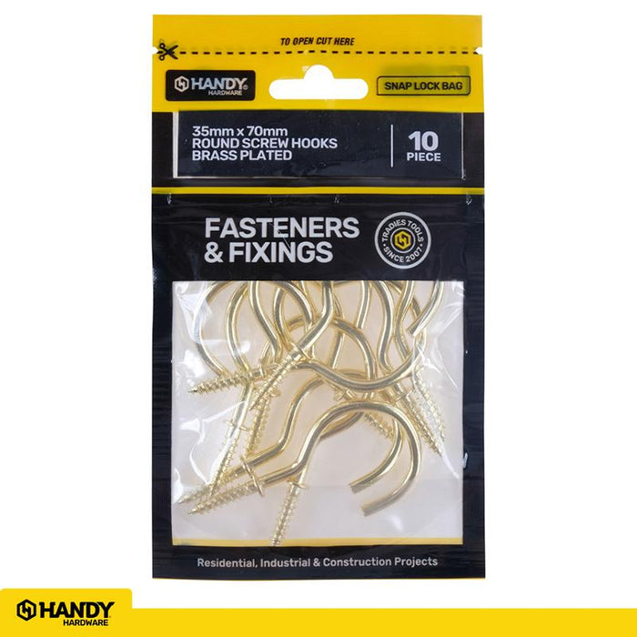 Bag Of Round Screw Hooks Brass Plated 35mm x 70mm 10pc