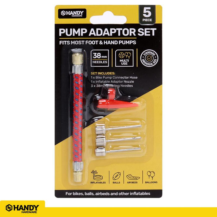 Pump Adaptor Inflating Needle Set 5pc (Kit Includes 3 Ball Needles, 1 x Inflatable Adaptor and 1 x Pump Connector Hose)