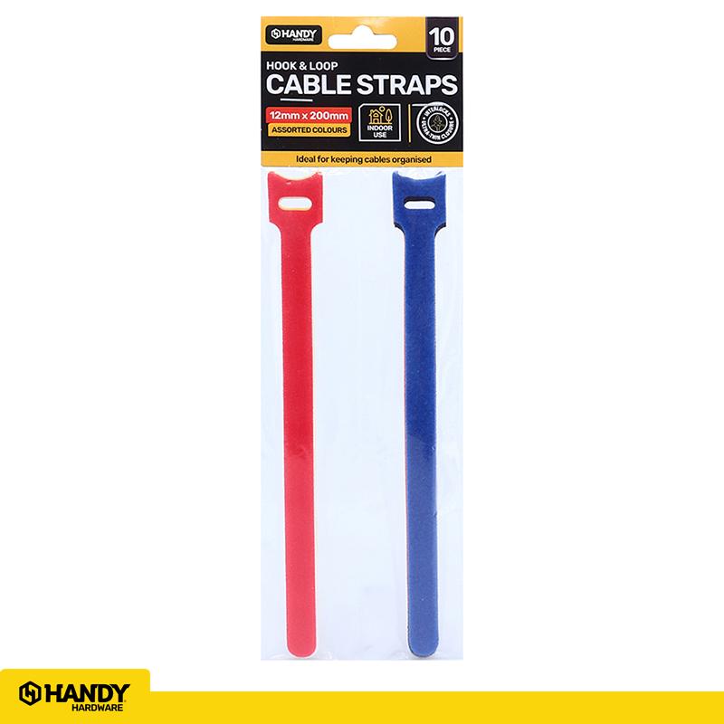 1pack Cable Straps Hook & Loop Tie Assorted Colours 12mm x 200mm 10pce