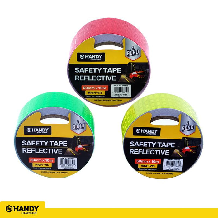 1pc Tape Reflective 3 Assorted Colours, Green, Red Yellow 50mm x 10m