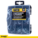Fasteners & Fixings in Storage Case Round Screw Hooks Galvanised Iron Assorted Sizes 70pc