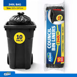 Garbage Bags XXL Council Bin Liners 240L - 10pk - 113cm x 147cm - Black