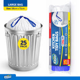 Garbage Bags Kitchen Tidy with Drawstring 35L - 25pk - 58cm x 71cm - White