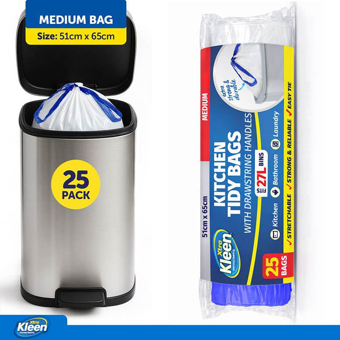 Garbage Bags Kitchen Tidy with Drawstring 27L - 25pk - 51cm x 65cm - White