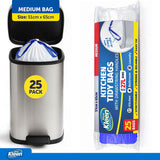 Garbage Bags Kitchen Tidy with Drawstring 27L - 25pk - 51cm x 65cm - White