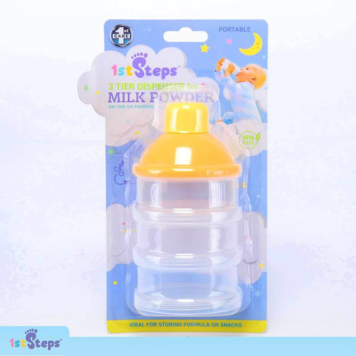 Milk Powder Dispenser 3 Teir 7cm Dia x 13.5cm Yellow/Clear BPA Free