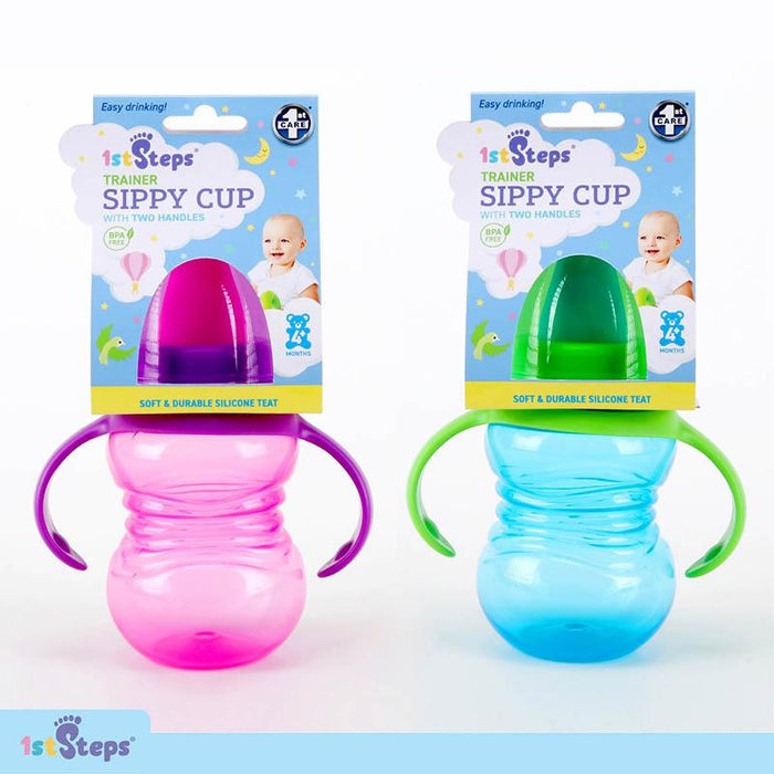 1pc Trainer Sippy Cup With Removable Handles 265ml 6mths+ Pink/Purple & Blue/Green BPA Free