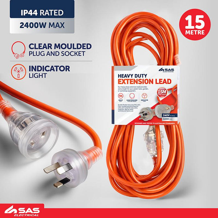 Extension Lead Heavy Duty 10 Amp Orange 15m
