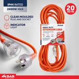 Extension Lead Heavy Duty 10 Amp Orange 20m