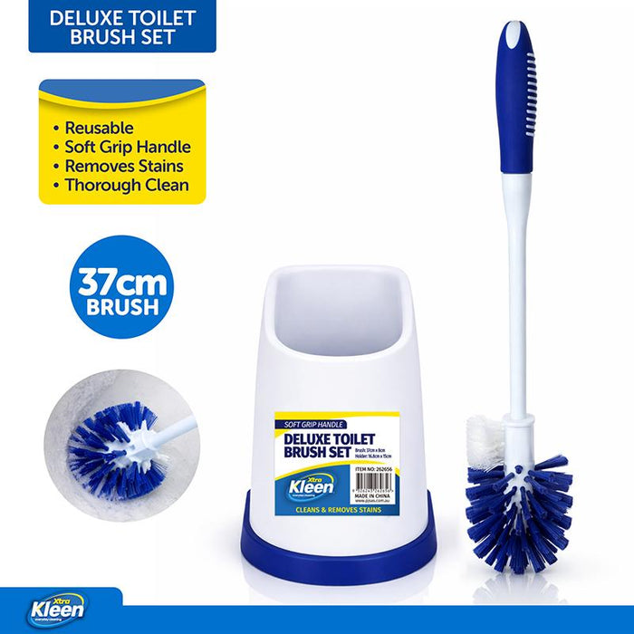 Deluxe Toilet Brush with Soft Grip Handle & Holder - (Brush: 37cm x 8cm x 8cm) (Holder: 16.8cm x 15cm x 12.2cm)