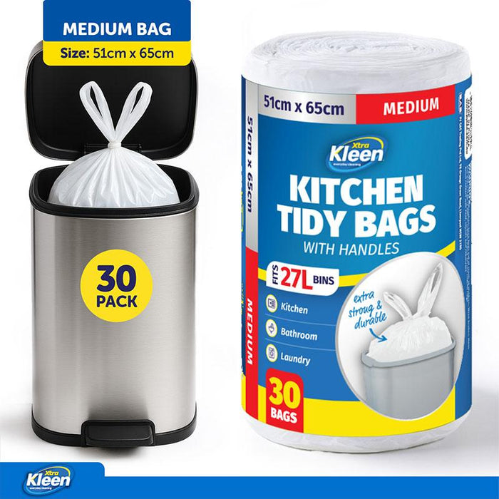 Garbage Bags Kitchen Tidy with Handle 27L - 30pk - 51cm x 65cm - White