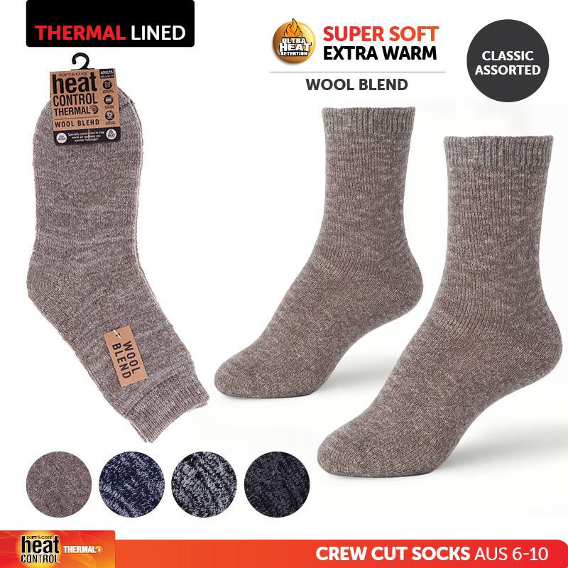 1pc Socks Adults Heat Control Heritage Collection Wool Blend Classic Marle Crew Cut 4 Assorted Colors