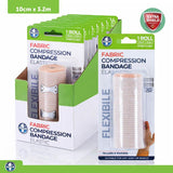 Compression Elastic Bandage Roll includes 2 clips 10cm x 1.3m Unstretched - Stretches Up To 3.2m* - Fabric