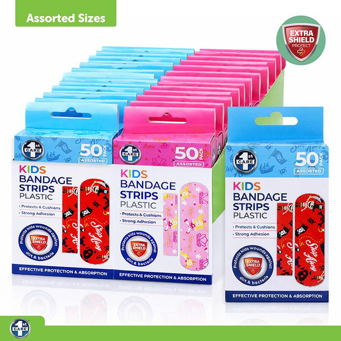 1pc Bandage Strips Kids Assorted Designs & Sizes 50pk - Plastic (PE)