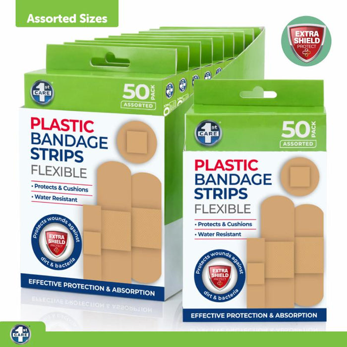 Bandage Strips Water Resistant Assorted Sizes 50pk - Plastic (PVC)
