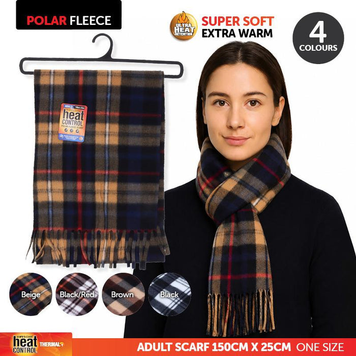 Scarf Adults Polar Fleece 150cm x 25cm Tartan 4 Assorted Colours