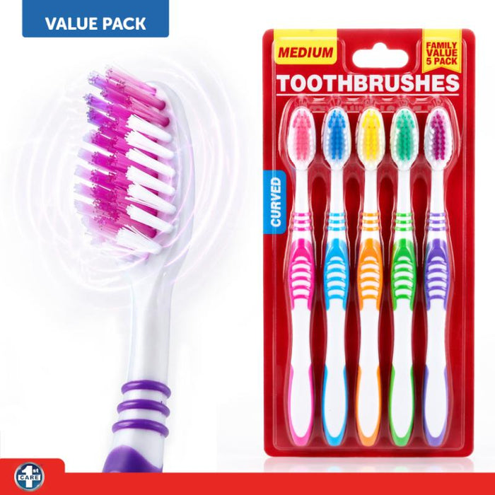 1pack Toothbrush Curved 5pcs Medium Bristles