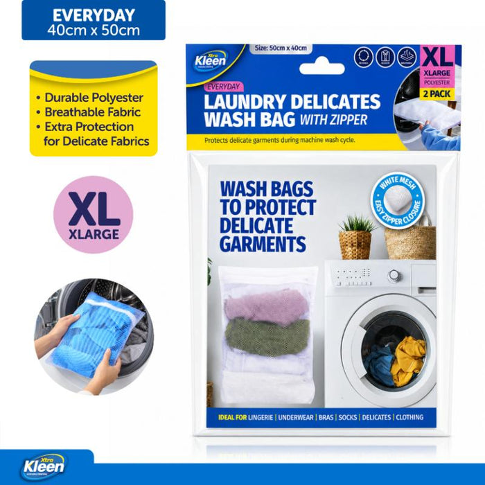 Laundry Delicates Wash Bag with Zipper - X Large 40cm x 50cm 2pk - White