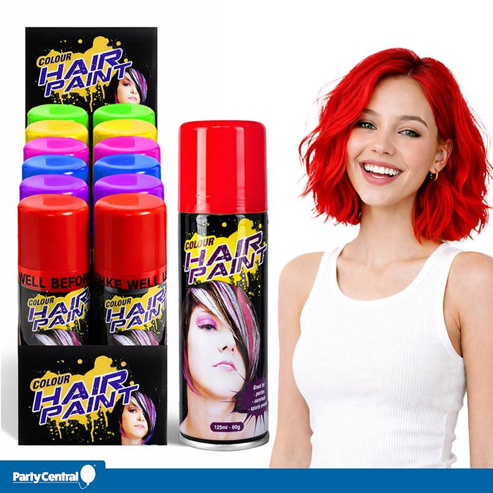 1pc Hair Spray Colour Fluro 125ml Variety Pack: Red, Purple, Blue, Pink, Yellow & Green  Assorted colors