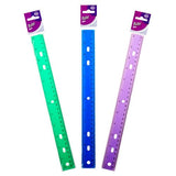1pc Ruler 30cm Plastic w Binder Holes Assorted Transparent Cols