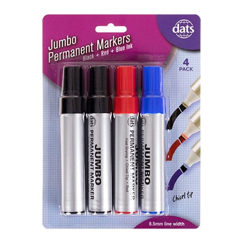 1pack Marker Permanent Jumbo 4pcs Mixed Black Blue Red Ink