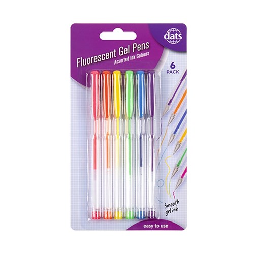 Pen Gel 6pk Mixed Fluro Ink Colours
