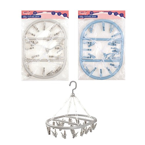 1pc Hanger Clothes Airer Oval Plastic 20 Pegs 2 Assorted Colors