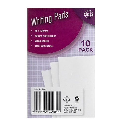 1pack Pad Paper Writing 75x120mm 10pcs Total 300sh 70gsm Plain