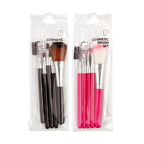 1pack Brush Set Cosmetic Makeup with PVC Case Pk5 2 Assorted Colors