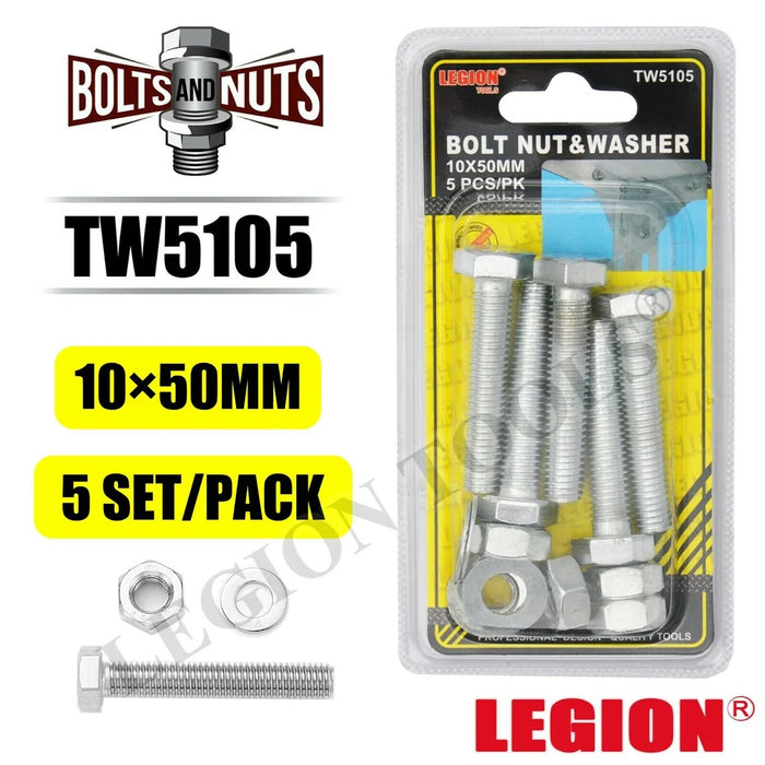 1pack Bolts/Nuts & Washers 10x50mm 5set/pk