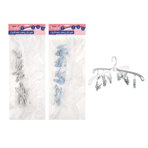1pc Hanger Clothes Airer Plastic 12 Pegs 2 Assorted Colors