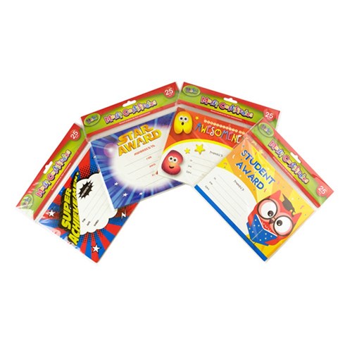 1pc Certificate Merit School Student 210x148mm Pk25 4 Assorted Designs