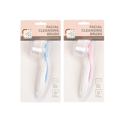1pc Facial Brush Plastic w Soft Grip 2 Assorted Colors 15x4cm