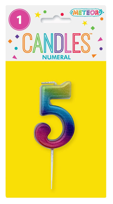 Mini Rainbow Numeral Pick Candles - 5