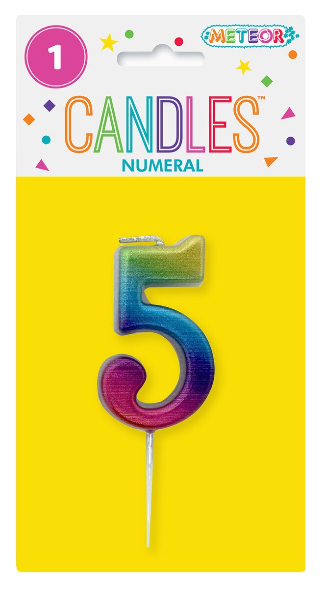 Mini Rainbow Numeral Pick Candles - 5