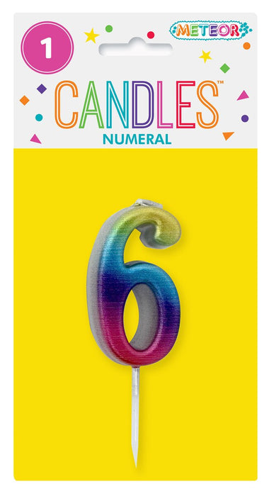 Mini Rainbow Numeral Pick Candles - 6
