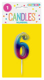 Mini Rainbow Numeral Pick Candles - 6