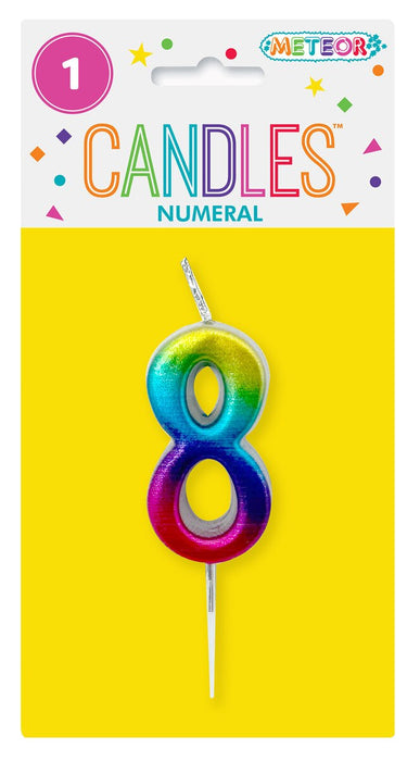 Mini Rainbow Numeral Pick Candles - 8