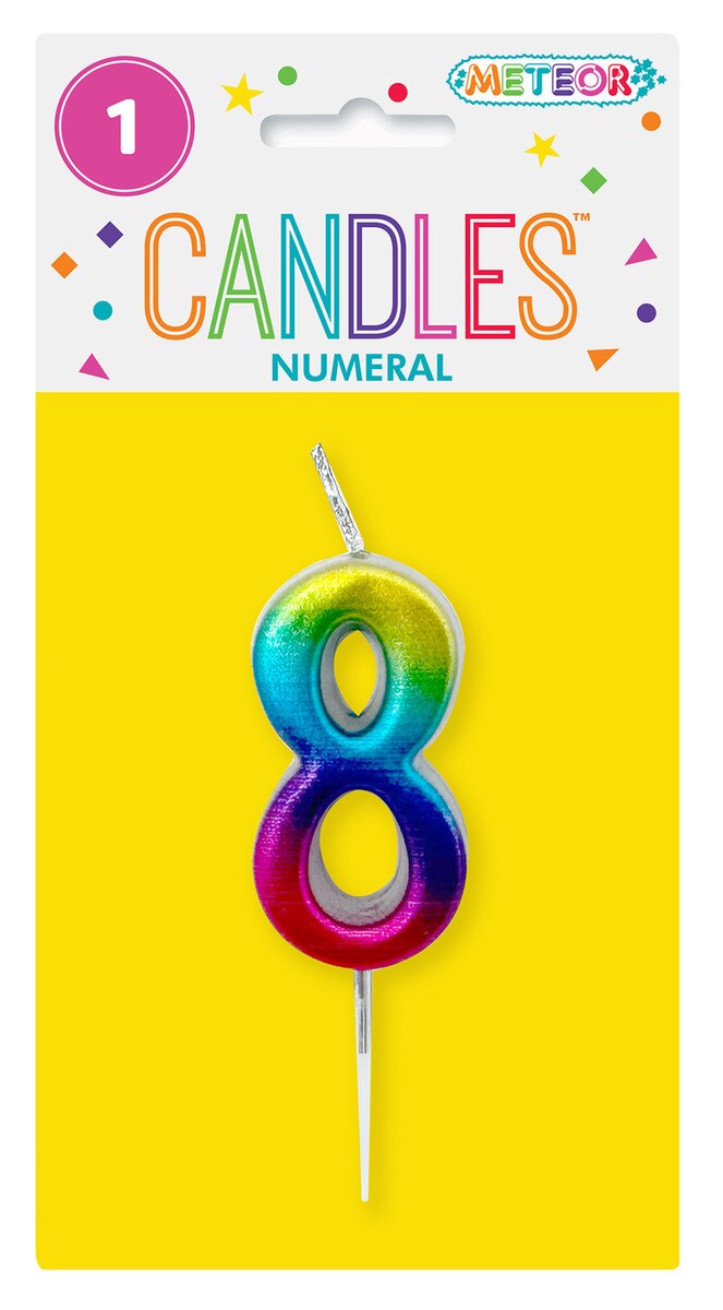 Mini Rainbow Numeral Pick Candles - 8