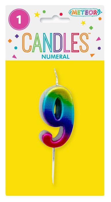 Mini Rainbow Numeral Pick Candles - 9