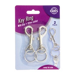 1pack Key Ring Metal Silver w Clip 2pcs
