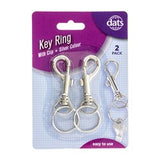 1pack Key Ring Metal Silver w Clip 2pcs
