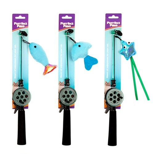 1pc Cat Toy Fishing Rod Teaser L35cm 3 Asstd