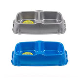 1pc Pet Bowl Double Diner Plastic 30x6.5cm 2 Assorted Metallic Cols