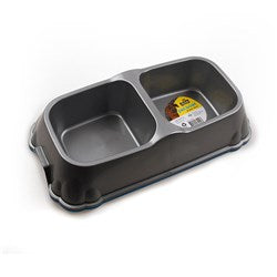 Pet Bowl Double Diner Plastic 34x7.5cm 2 Assorted Metallic Cols